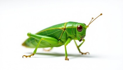 Green leafhopper isolated on white studio backdrop, nature, hemiptera, cicadellidae