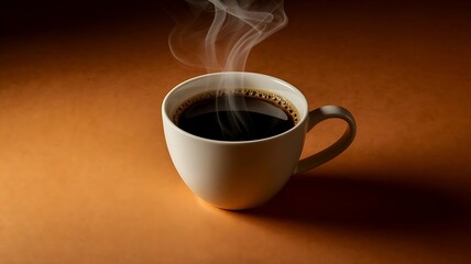 Obraz premium Steaming Cup of Dark Coffee on Warm Brown Solid Background – Rich, Bold, and Inviting Morning Beverage Digital Illustration