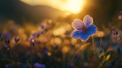 Sunset Serene: A Single Cosmos Flower in Golden Hour