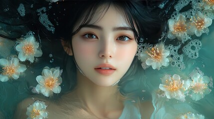 Enchanted Underwater Portrait: A Serene Vision of Feminine Beauty