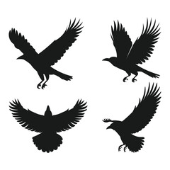 Flying Crow & Raven Silhouette Vector Art – Dark Aesthetic, Gothic Minimalist Design for Logos, Posters, Book Covers