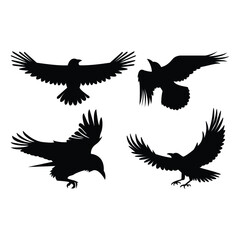 Flying Crow & Raven Silhouette Vector Art – Dark Aesthetic, Gothic Minimalist Design for Logos, Posters, Book Covers