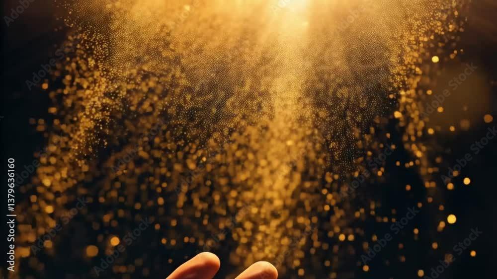 Aufkleber A hand reaching up towards a bright light with bokeh and sparkles in a dark background scene in studio