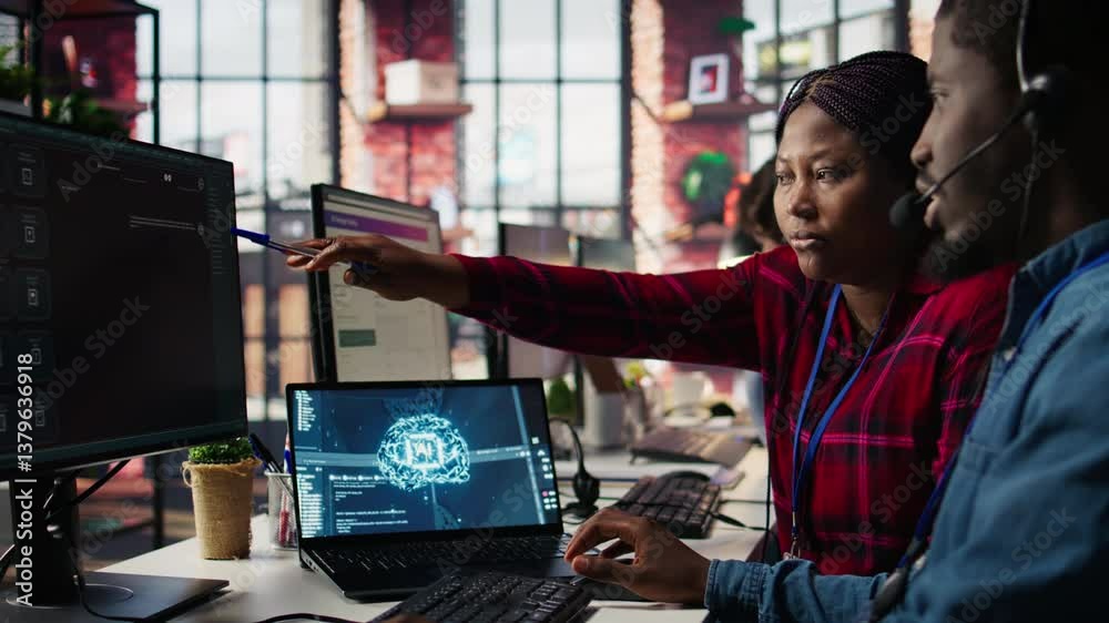 Poster call center agents using artificial intelligence tech to provide step by step guidance to customers.