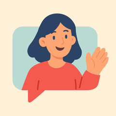 Flat vector of smiling girl inside message bubble, symbolizing online conversation, connection, and digital talk.