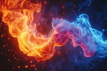 Obraz premium Abstract Render Depicts Hot Flames Merging With Cold Blue Smoke