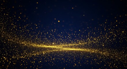 Obraz premium Golden Stardust Swirl Cosmic Dust Dance Night Sky Embers Celestial Gold Dust Deep Blue Sparkles A Galaxy Of Gold Golden River Of Light Midnight Glitter Path AI Generated