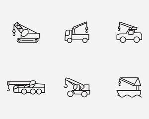 type of mobile crane outline vector icon collection.crane equipment thin line icons isolated on background