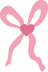 Pink bow tie with heart graphic illustration. Silhouette decor for card, gifts, valentines, party invitations.