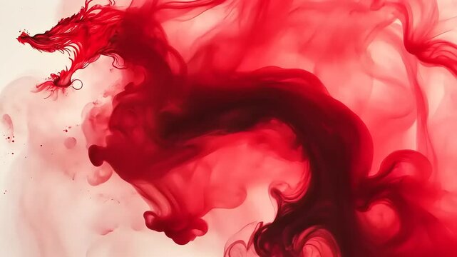 Abstract representation of a red dragon emerging from swirling ink, symbolizing power and creativity