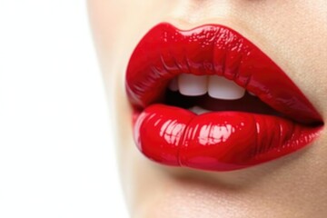 Obraz premium Close-up vibrant red lips isolated on pure white , image, elegant, high resolution