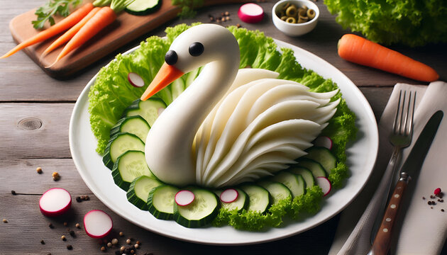 Colorful Peacock Carving with Vegetables and Fruits