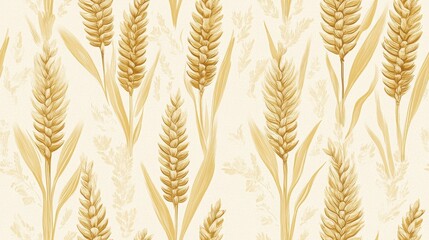 horizontal rows of wheat ears, symmetrical pattern layout, intricate botanical details, natural harvest motif, gentle earth tones, continuous flowing design, elegant agricultural illustration,