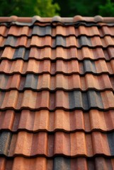Durable Architectural Roofing Tiles A Close-Up View of Interlocking, Textured Tiles in Earthy Tones