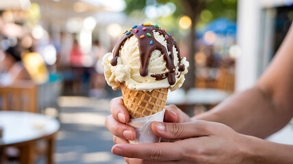 Single Scoop Vanilla Ice Cream &ndash; Smooth and Creamy Texture in White Ceramic Bowl, Melted Edges