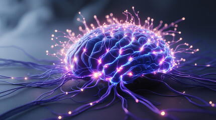 A vibrant depiction of the human brain, showcasing its complex neural network and intricate connections.