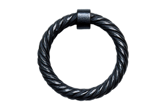 Black metal tether ring isolated on transparent background
