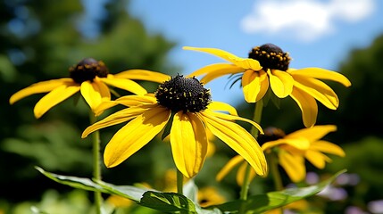 Vibrant yellow flowers blooming in nature outdoor garden photography bright environment close-up view
