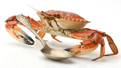 Close-up of a Cooked Crab Holding a Spoon A Culinary Still Life