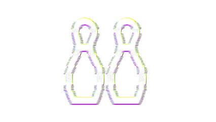 Icon bowling pins is distorted. Glitch. Noise, chromatic aberration, geometric distortion