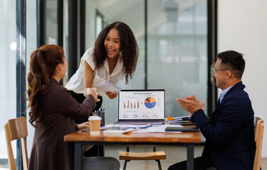 Financial Business analyze the graph of the company's performance to create profits and growth, Market research reports and income statistics, Financial and Accounting meeting concept.	
