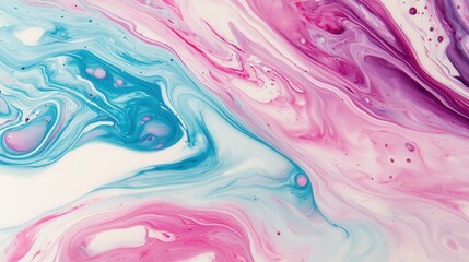 Colorful Abstract Swirl of Blue and Pink Liquid Paints on White Background