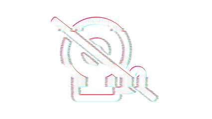 Icon bell school slash is distorted. Glitch. Noise, chromatic aberration, geometric distortion