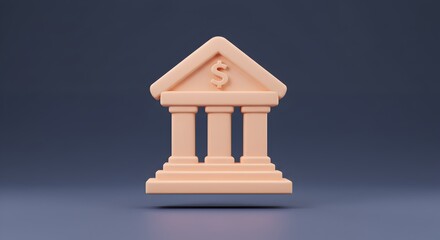 3D Rendering of a Bank Icon with a Dollar Sign on a Navy Background