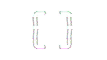 Icon brackets is distorted. Glitch. Noise, chromatic aberration, geometric distortion