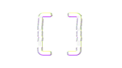 Icon brackets is distorted. Glitch. Noise, chromatic aberration, geometric distortion
