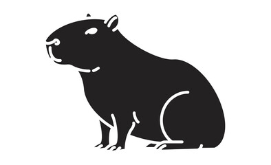 座っているカピバラのシンプルな線画イラストアイコン