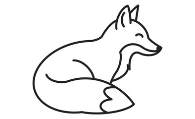 しっぽを巻いて座るキツネのシンプルな線画イラスト

