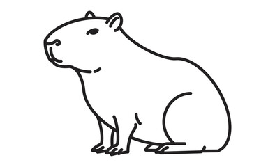 座っているカピバラのシンプルな線画イラストアイコン