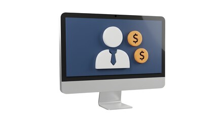 Computer screen displaying an icon of a person with dollar coins symbolizing online earning