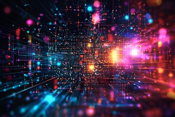 Naklejka premium A digital tapestry woven by intricate code, blockchain technology s abstract background pulsates with vibrant hues and geometric patterns, hinting at the power and securi