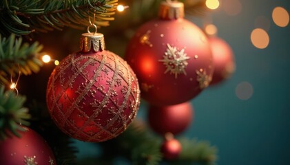 Glittering Christmas Ornaments Hanging from a String, ornaments, glitter,