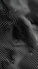 Abstract black and white lines create a wave-like pattern, evoking depth and movement.