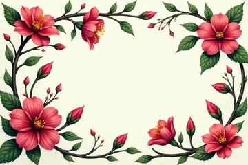 Obraz premium Continuous floral motif; intertwined blossoms, leaves, vines , summer, intertwined