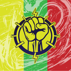 Illustration of Power Fist on Vibrant Textured Colorful Background. Represents unity, struggle, and strong core ideals.