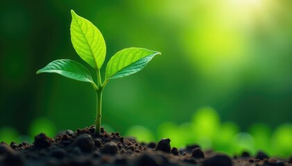 Delicate young tree, single stem, vibrant green leaves , close up, new life