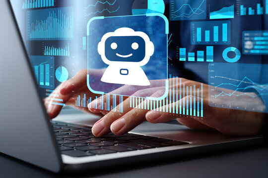 AI data analysis and data mining. Artificial intelligence analytics of big data. Data scientist using laptop computer to analyze data.