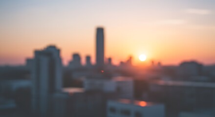 A city skyline at sunset with warm colors, ideal for urban and real estate industry stock photography.