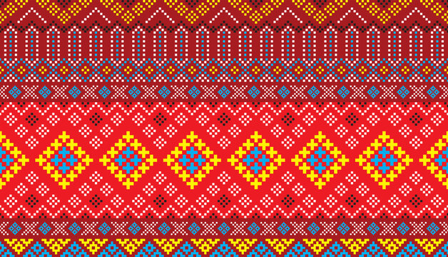 Embroidery ethnic pattern, Vector Geometric abstract background, Cross stitch classic aztec style,