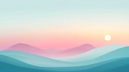 Fototapeta premium Pastel Mountainscape Sunrise Soft Hues Gentle Landscape