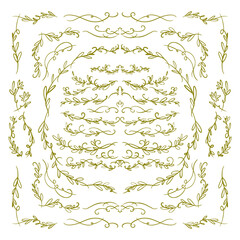 Hand painted ornate vintage frames and scroll elements. Classic calligraphy swirls, swashes, botanical motifs. Swirl ornament stroke for greeting cards, wedding invitations, restaurant menu.