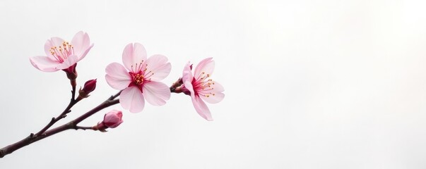 A solitary cherry blossom branch on a crisp white background, spring, flowers, blossom branch