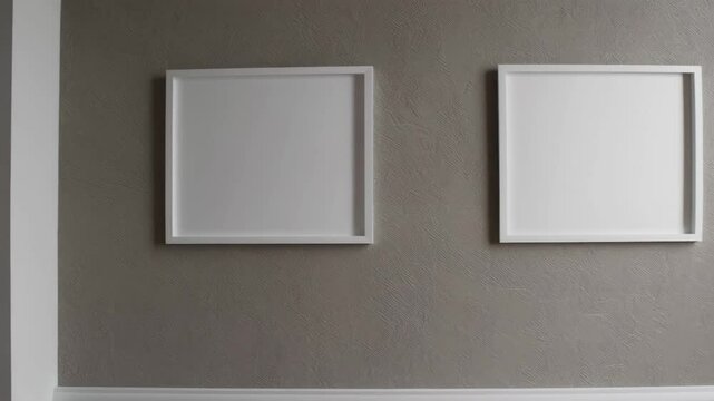 Empty art gallery wall with changing perspectives and minimalist frames