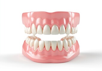 Fototapeta premium Dental Prosthesis Model Displaying False Teeth and Pink Gums on White