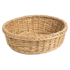 Obraz premium A round, woven wicker basket perfect for storing items or serving food. Its natural texture adds a rustic touch to any space, ideal for home organization.