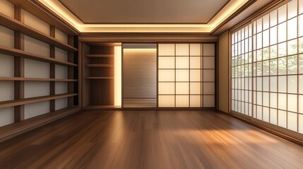 Entering Minimalist Japanese Room with Natural Lighting From Large Paper Window